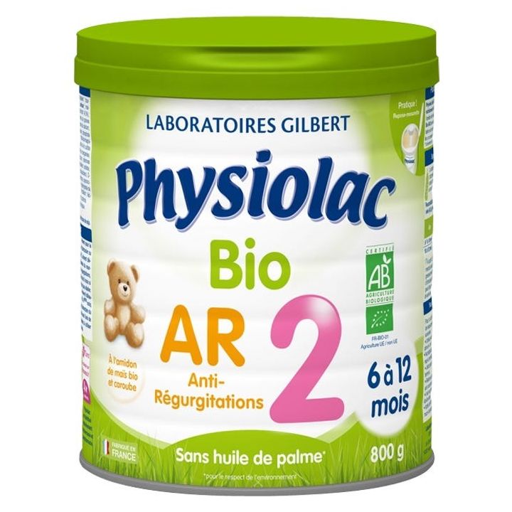 Lait en poudre bio AR 2&egrave;me &acirc;ge Physiolac - pot de 800g