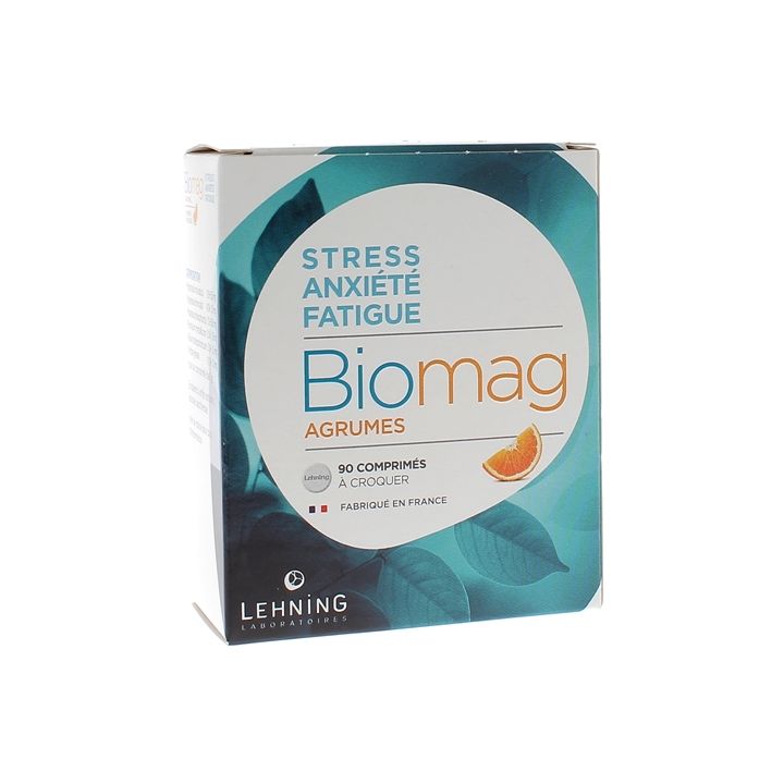 Biomag agrumes stress anxi&eacute;t&eacute; fatigue comprim&eacute; &agrave; croquer Lehning - boite de 90 comprim&eacute;s