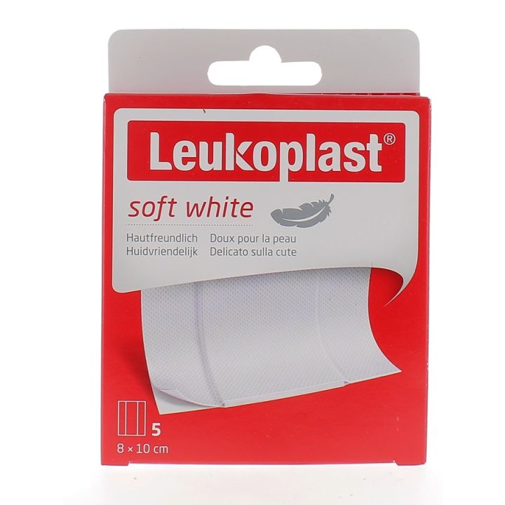 Leukoplast Soft White Pansements &agrave; d&eacute;couper BSN M&eacute;dical - bo&icirc;te de 5 pansements de 8x10cm