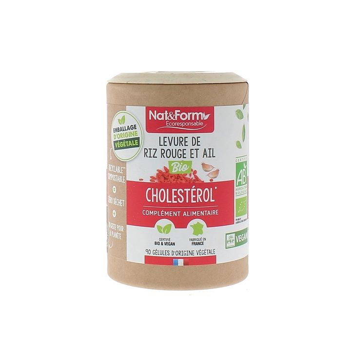 Levure de riz rouge & ail bio Cholest&eacute;rol Nat&Form - pot de 90 g&eacute;lules