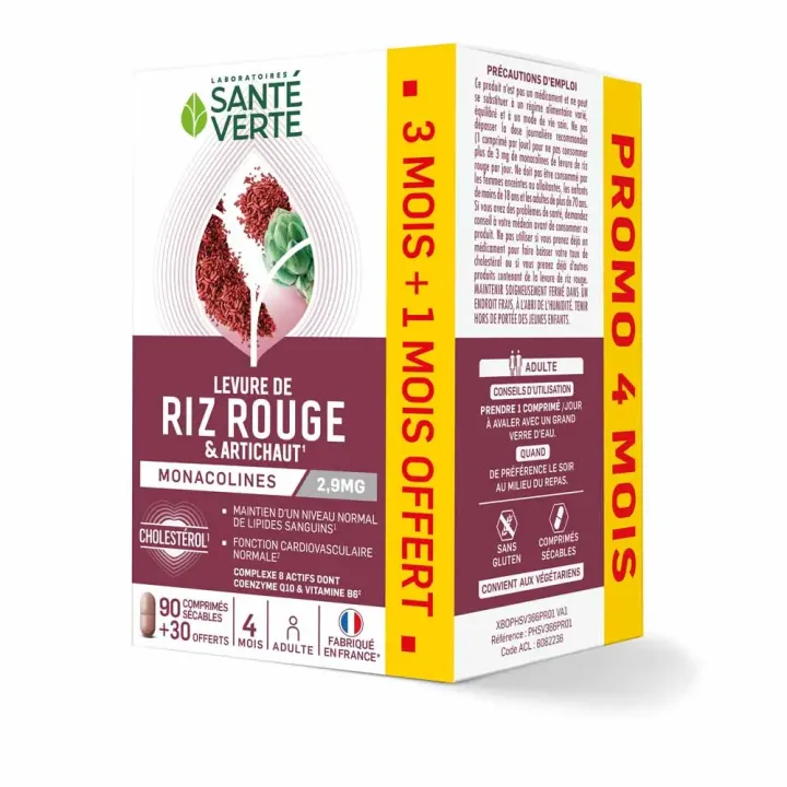 Levure de riz rouge Sant&eacute; Verte - boite de 90 comprim&eacute;s + 30 comprim&eacute;s offerts