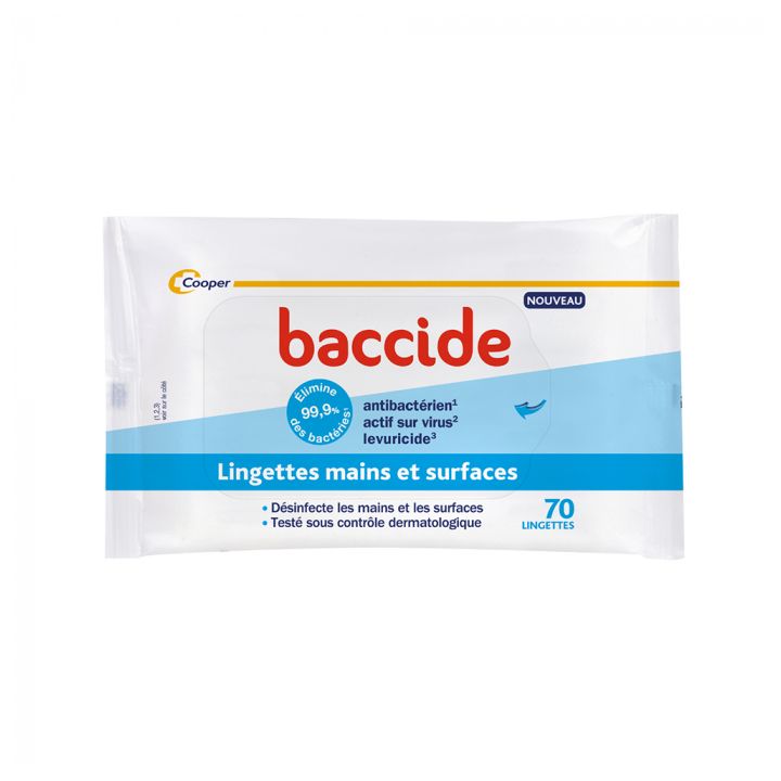 Lingette d&eacute;sinfectante mains & surface Baccide - sachet de 70 lingettes