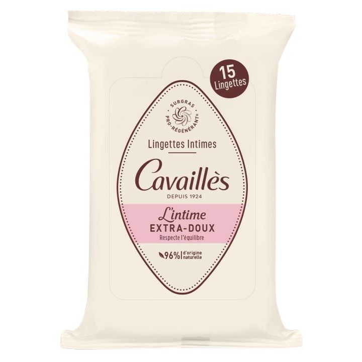 Lingettes intimes extra-douces Rog&eacute; Cavaill&egrave;s - bo&icirc;te de 15 lingettes
