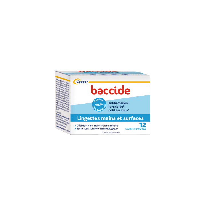 Lingettes mains et surfaces Baccide - bo&icirc;te de 12 sachets individuels