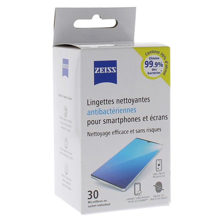 Lingettes nettoyantes antibact&eacute;riennes smartphone Zeiss - bo&icirc;te de 30 lingettes