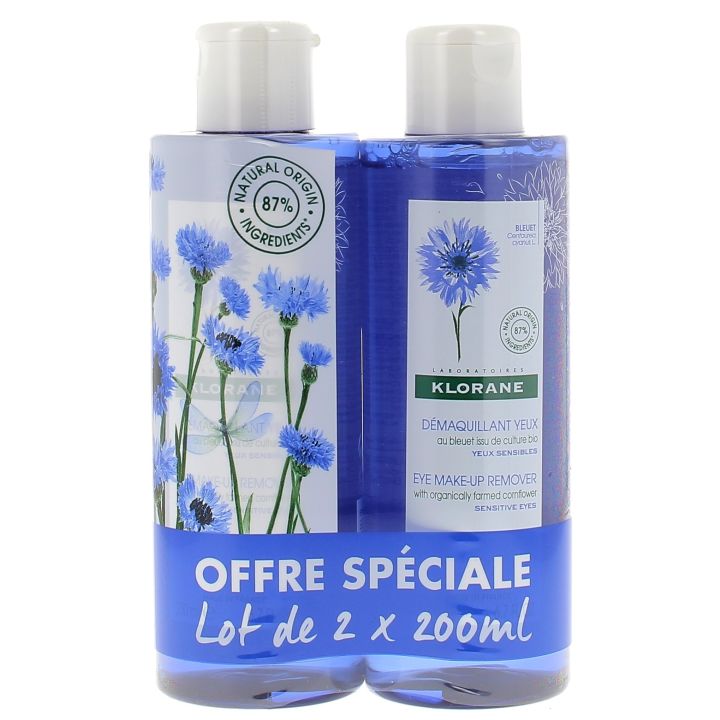 Lotion florale d&eacute;maquillante au bleuet apaisant Klorane - lot de 2 flacons de 200 ml