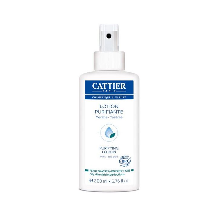 Lotion purifiante, peaux grasses &agrave; imperfections bio Cattier - spray de 200 ml
