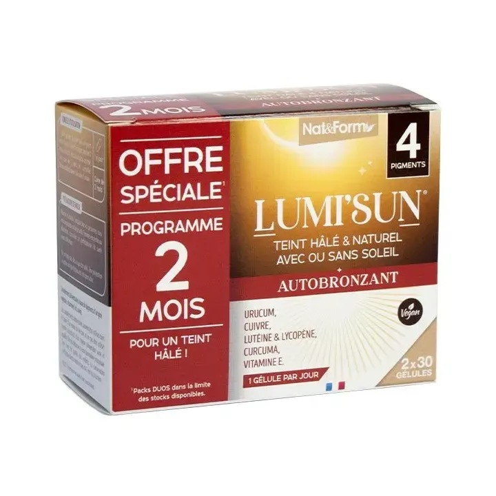 Lumi'sun autobronzant Nat&Form - lot de 2 boites de 30 g&eacute;lules