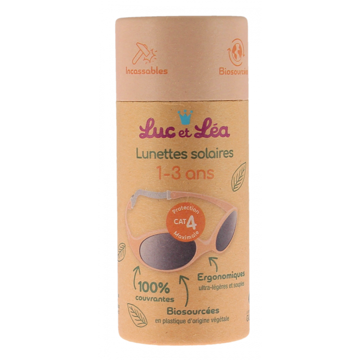 Lunettes solaires biosourc&eacute;es cat&eacute;gorie 4 1-3 ans Fleur de p&ecirc;che Luc et L&eacute;a - 1 paire de lunettes