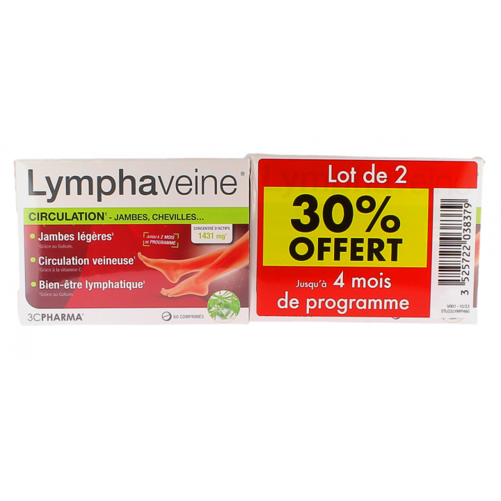 Lymphaveine circulation 3C Pharma - lot de 2 bo&icirc;tes de 60 comprim&eacute;s