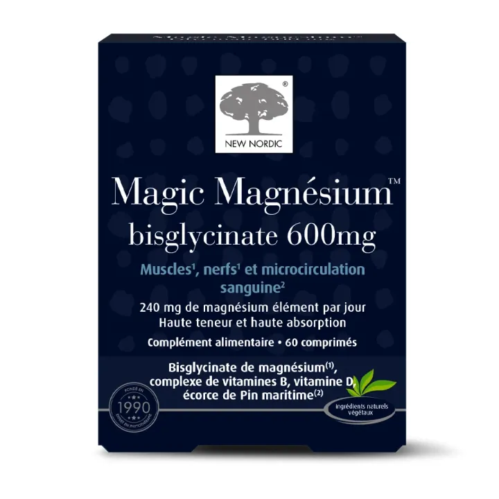 Magic magn&eacute;sium bisglycinate 600mg New Nordic - boite de 60 comprim&eacute;s