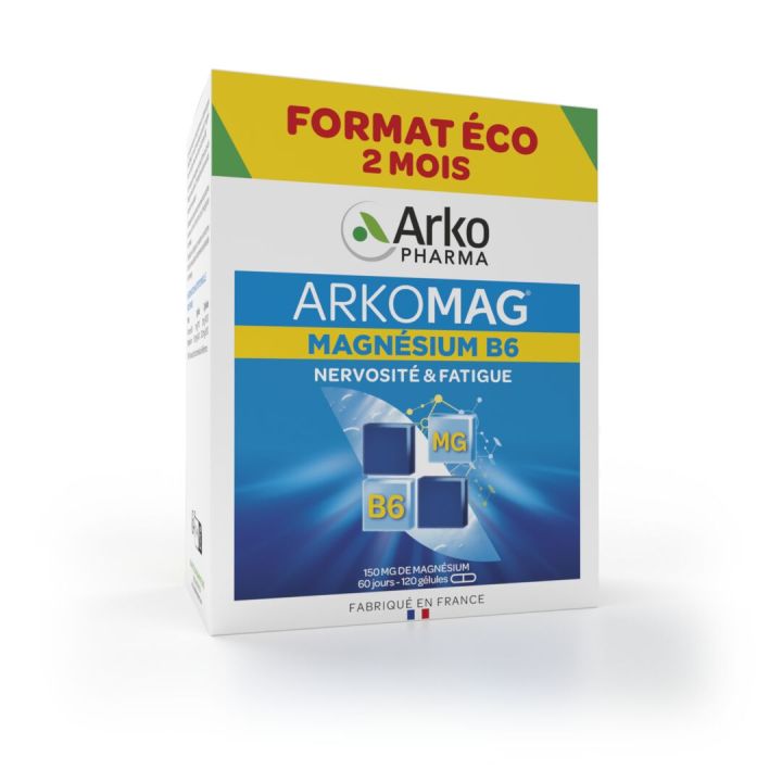 Arkomag Magn&eacute;sium B6 nervosit&eacute; et fatigue Arkopharma - bo&icirc;te de 120 g&eacute;lules programme de 2 mois