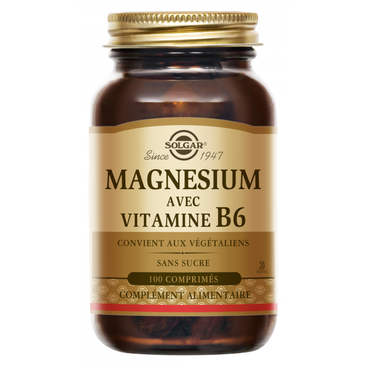 Magn&eacute;sium avec vitamine B6 Solgar - pot de 100 comprim&eacute;s