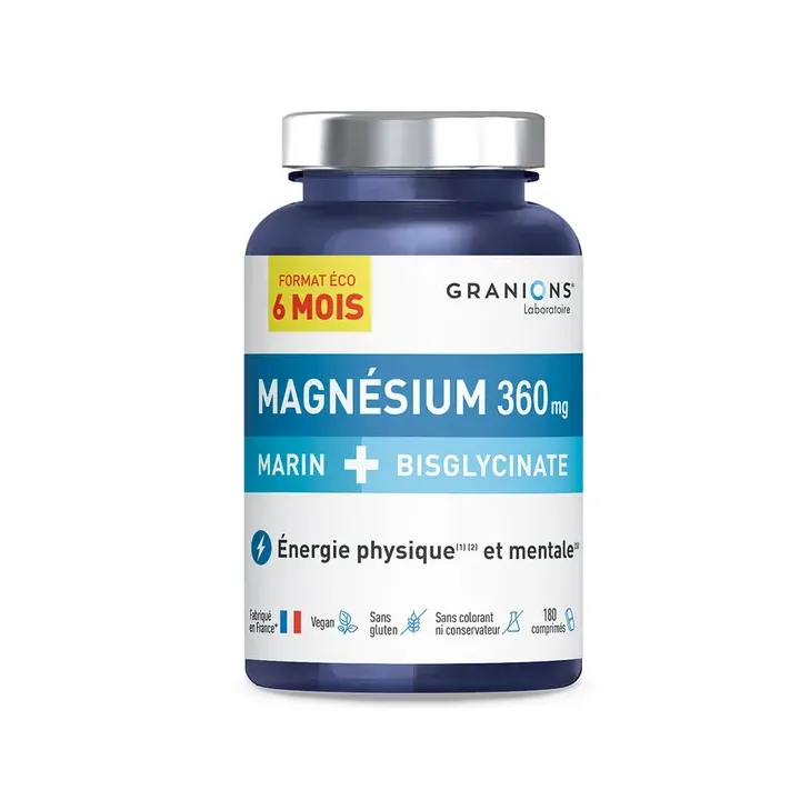 Magn&eacute;sium marin + bisglycinate 360mg Granions - pot de 180 comprim&eacute;s