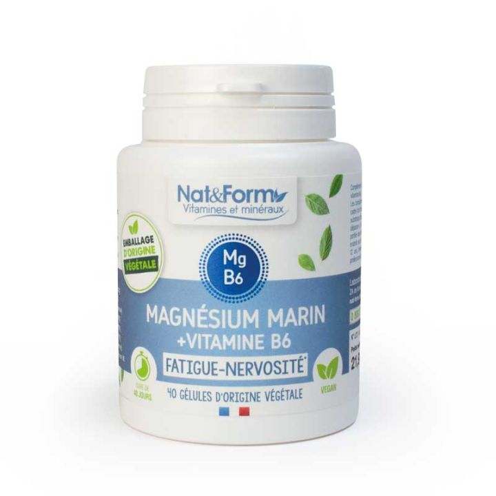 Magn&eacute;sium marin + vitamine B6 fatigue et nervosit&eacute; Nat&Form - bo&icirc;te de 40 g&eacute;lules