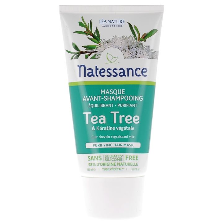 Masque avant-shampoing Tea Tree Natessance - Tube v&eacute;g&eacute;tal de 150ml