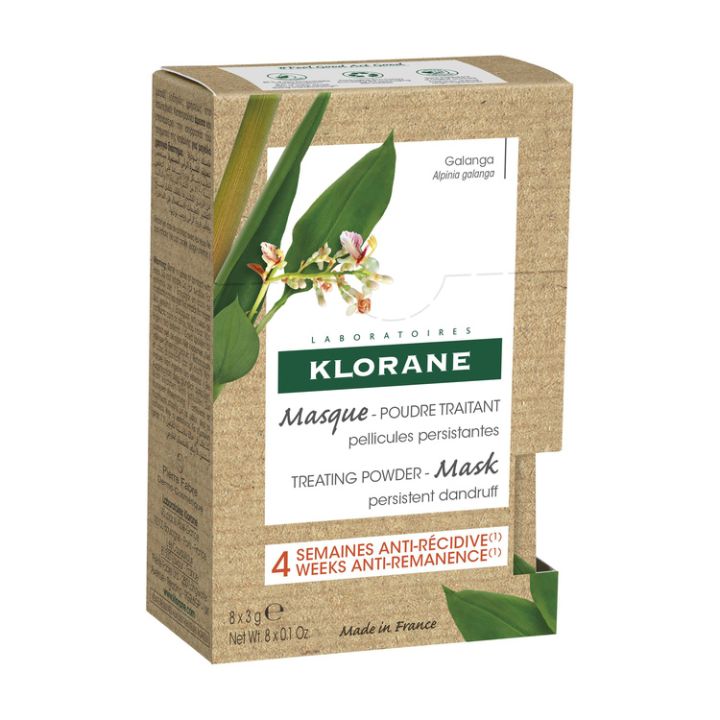 Masque-poudre traitant antipelliculaire au Galanga Klorane - bo&icirc;te de 8 sachets