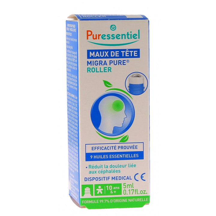 Maux de t&ecirc;te roller aux 9 huiles essentielles Puressentiel - roller de 10ml