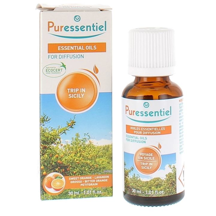 M&eacute;lange pour diffusion voyage en Sicile bio Puressentiel - flacon de 30ml