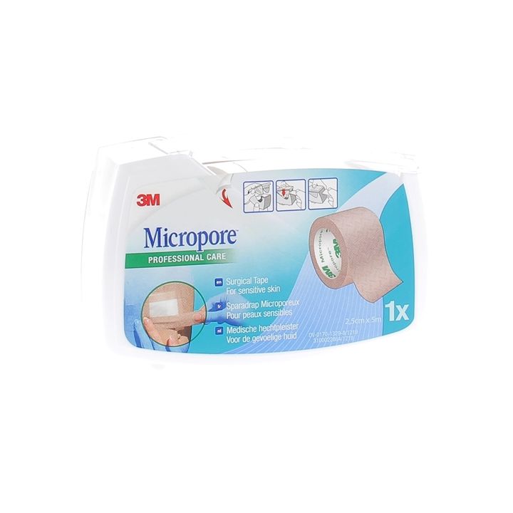 Micropore sparadrap chair avec d&eacute;vidoir 3M - sparadrap 25 mm x 5 m