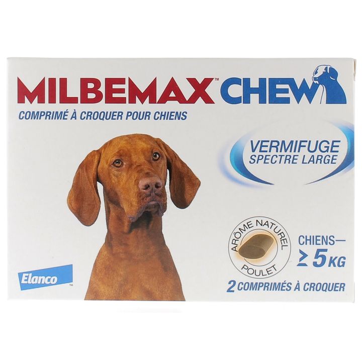 Milbemax chew vermifuge chiens 5kg + - 2 comprim&eacute;s &agrave; croquer
