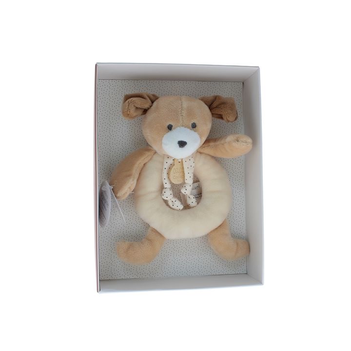 Mini doudou chien hochet Doudou et compagnie - bo&icirc;te avec doudou de 20 cm