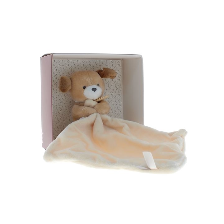 Mini doudou chien mouchoir Doudou et compagnie - bo&icirc;te avec doudou de 20 cm
