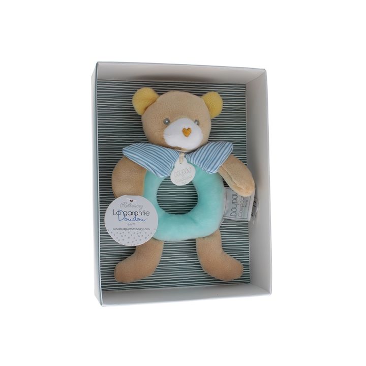 Mini doudou ours hochet Doudou et compagnie - bo&icirc;te avec doudou de 20 cm