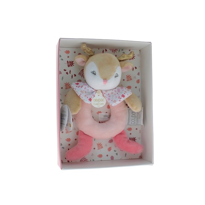 Mini doudou renne hochet Doudou et compagnie - bo&icirc;te avec doudou de 20 cm
