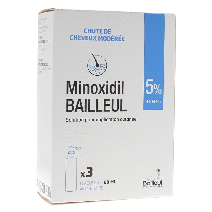 Minoxidil Bailleul 5% solution pour application cutan&eacute;e Homme - 3 flacons de 60ml