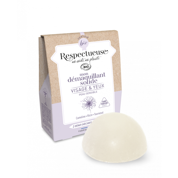 Mon d&eacute;maquillant solide visage et yeux bio Respectueuse - pain de 25g