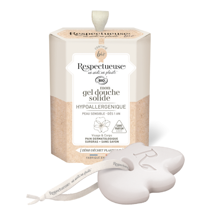 Mon gel douche solide hypoallerg&eacute;nique bio Respectueuse - pain de 75g