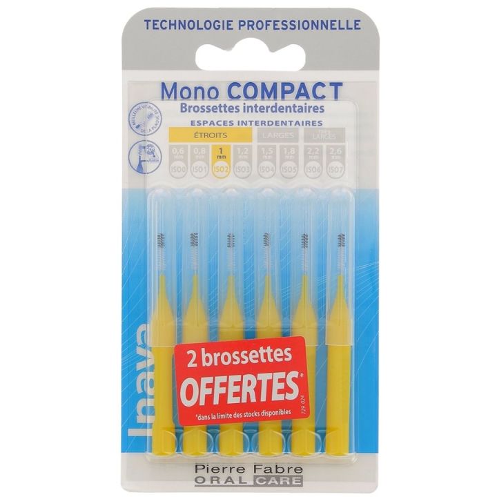Mono compact &eacute;troit 1 mm Inava - 4+2 brossettes interdentaires