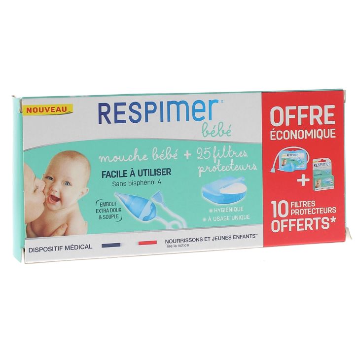 Mouche b&eacute;b&eacute; Respimer - bo&icirc;te contenant un mouche b&eacute;b&eacute; et 25 filtres