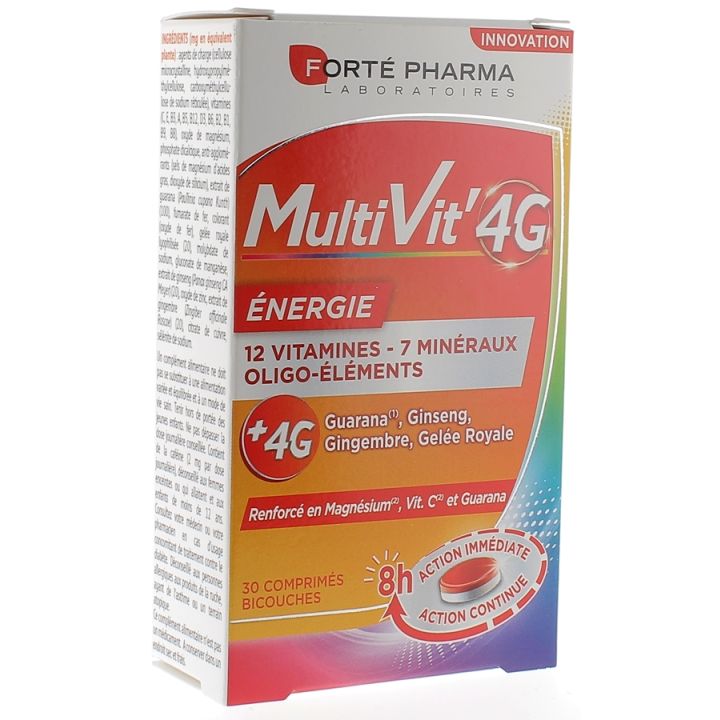 MultiVit' 4G &Eacute;nergie Fort&eacute; Pharma - bo&icirc;te de 30 comprim&eacute;s bicouches