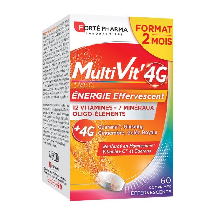 MultiVit 4G &Eacute;nergie effervescent Fort&eacute; Pharma - bo&icirc;te de 60 comprim&eacute;s