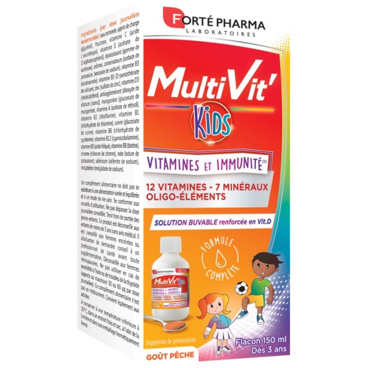MultiVit'Kids Sirop vitamines et immunit&eacute; Fort&eacute; Pharma - flacon de 150 ml