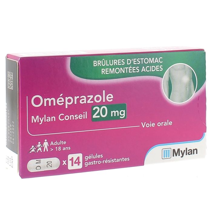 Om&eacute;prazole 20 mg Mylan g&eacute;lule gastro-r&eacute;sistante - boite de 14 g&eacute;lules