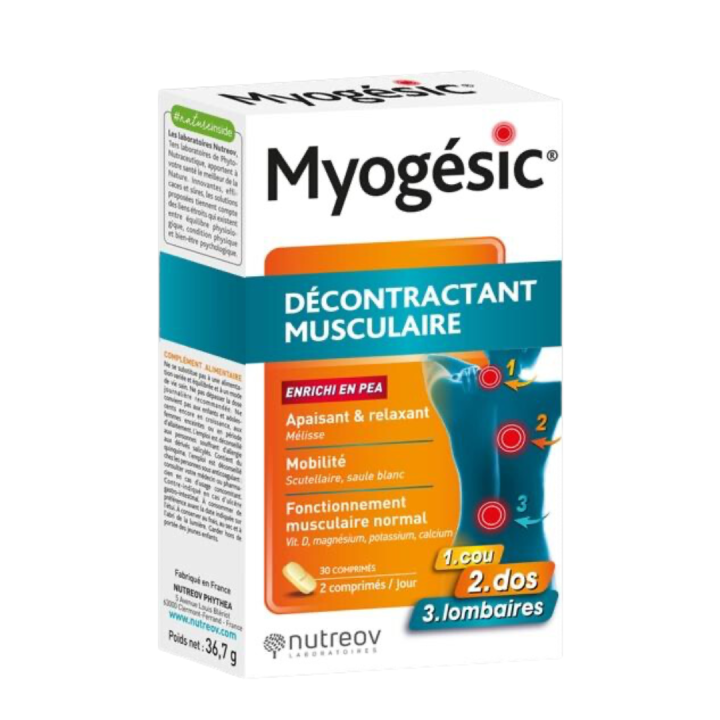 Myog&eacute;sic d&eacute;contractant musculaire Nutreov - bo&icirc;te de 30 comprim&eacute;s