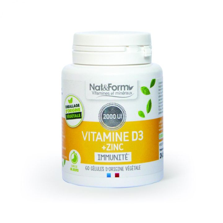 Vitamine D3 + Zinc Nat&Form - bo&icirc;te de 60 g&eacute;lules