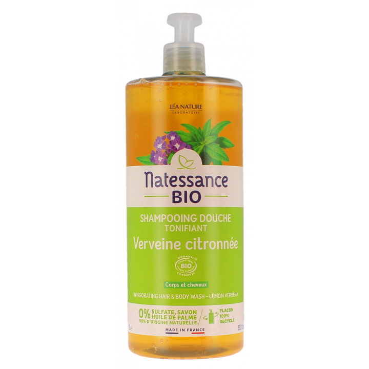 Shampooing douche tonifiant bio verveine citronn&eacute;e Natessance - flacon-pompe de 1L