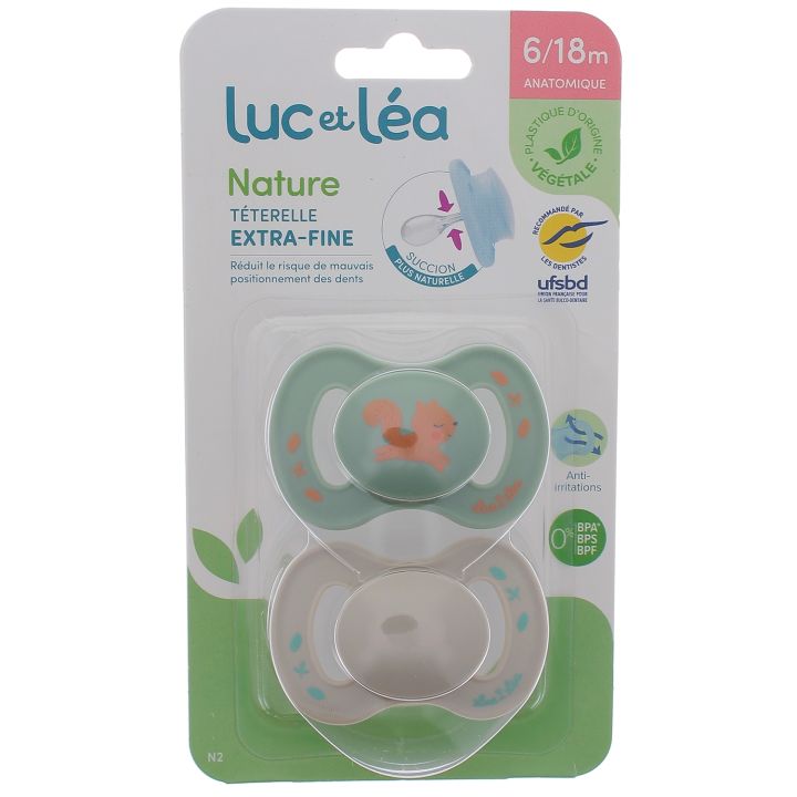 Nature sucettes anatomiques t&eacute;terelle extra-fine 6-18 mois &eacute;cureuil & beige Luc et L&eacute;a - lot de 2 sucettes
