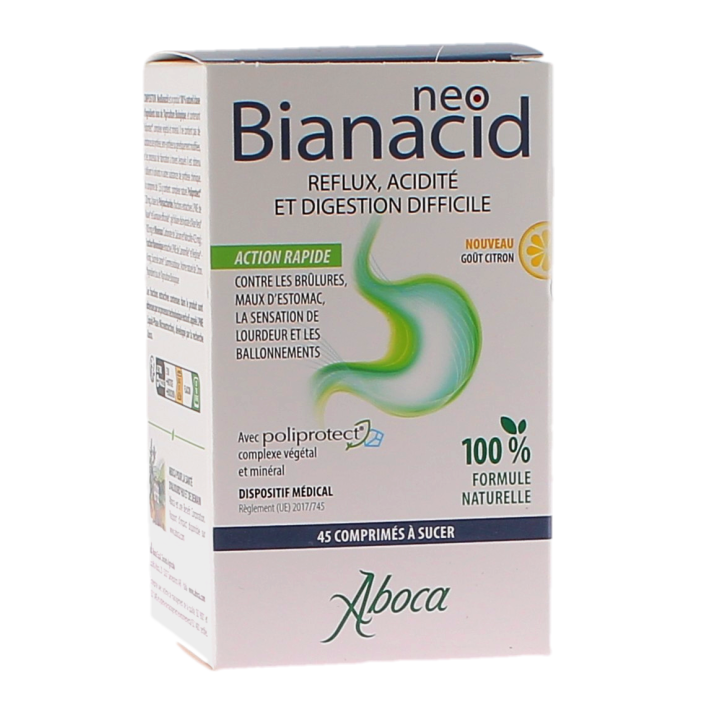 NeoBianacid acidit&eacute; et reflux go&ucirc;t citron Aboca - boite de 45 comprim&eacute;s &agrave; sucer