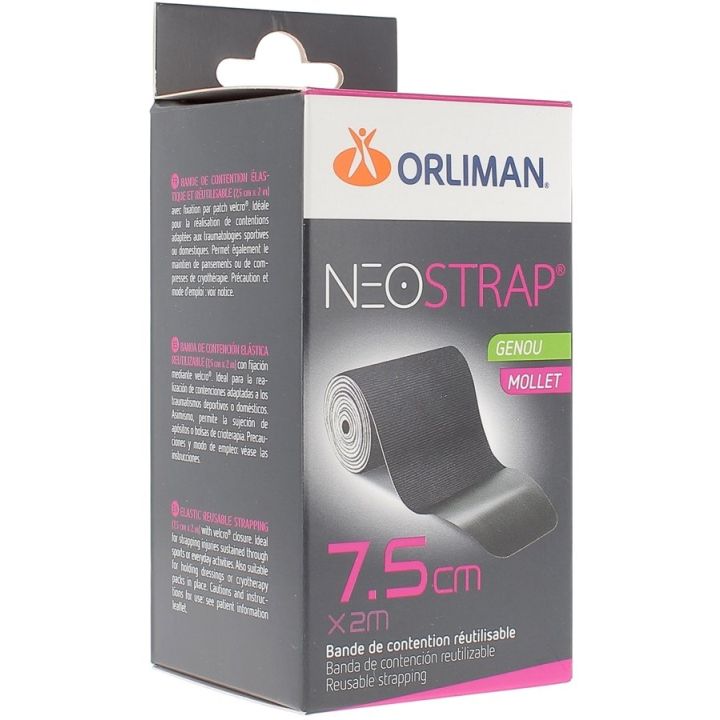 Neostrap genou et mollet 7.5 cm x 2 m Orliman - Boite de 1 bande de contention r&eacute;utilisable