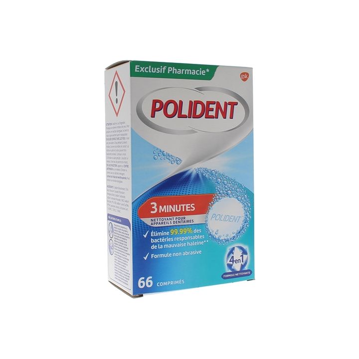 Nettoyant 3 minutes Polident - 66 comprim&eacute;s