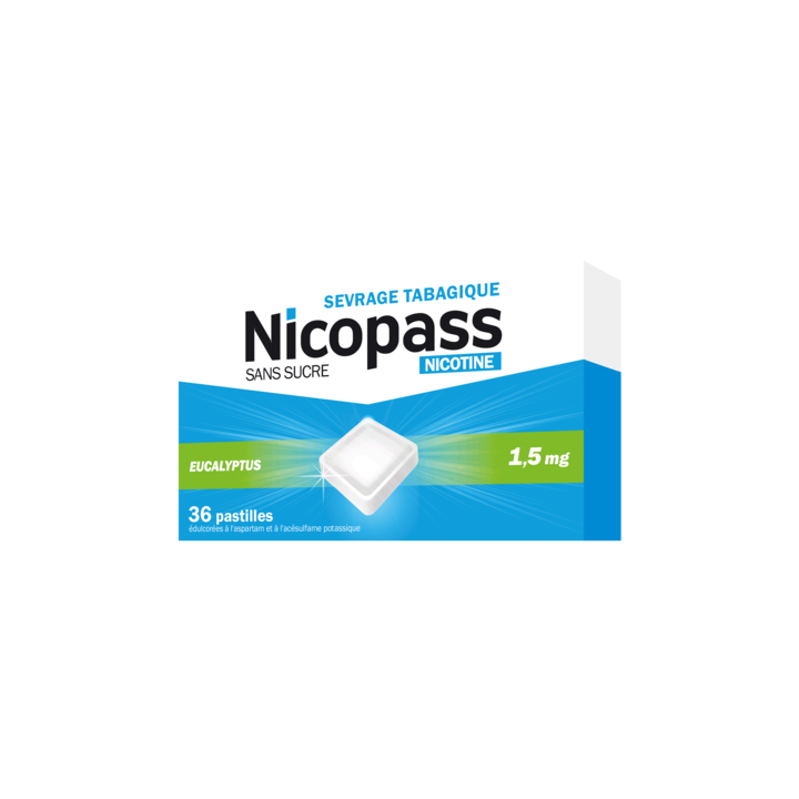 Nicopass sans sucre eucalyptus 1,5mg pastilles &agrave; sucer - boite de 36 pastilles