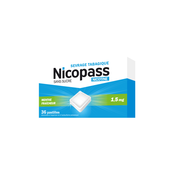 Nicopass menthe r&eacute;glisse 1,5mg - boite de 36 pastilles