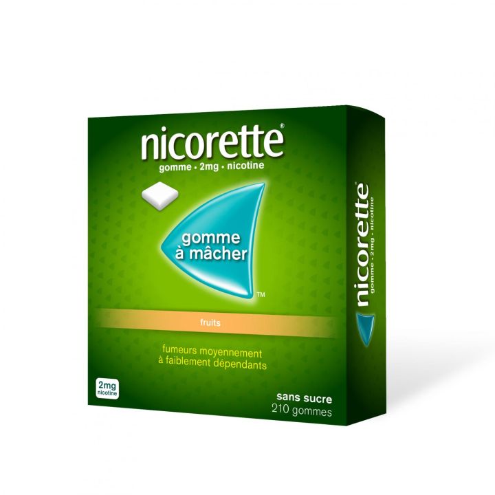 Nicorette 2 mg fruits gomme &agrave; m&acirc;cher sans sucre - bo&icirc;te de 210 gommes