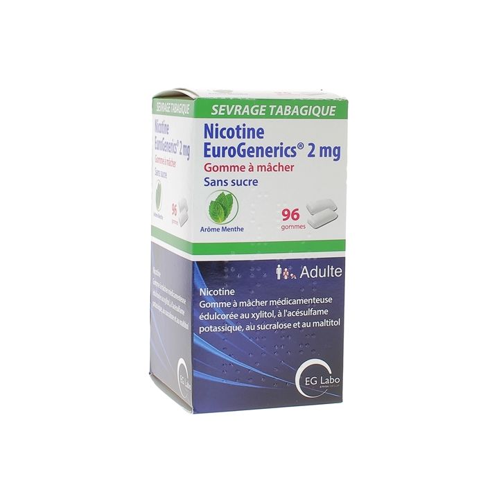 Nicotine EuroGenerics 2mg sans sucre ar&ocirc;me menthe - bo&icirc;te de 96 gommes &agrave; m&acirc;cher