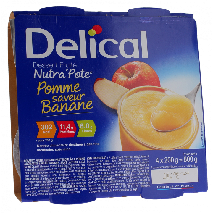 Nutra'pote Dessert aux fruits pomme banane Delical - lot de 4 pots de 200g